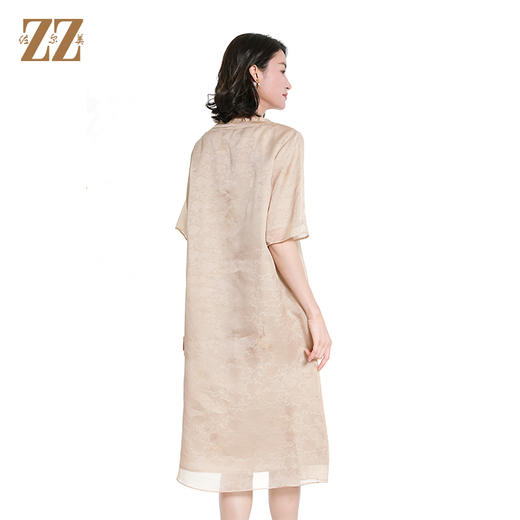 佐尔美夏季新款新中式国风桑蚕丝短袖连衣裙女M42LS92 商品图4