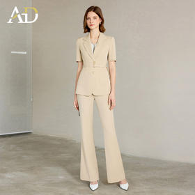AD女士西装外套2025新款浅卡其色垂感西服套装高腰显瘦喇叭西裤夏