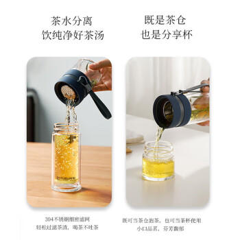 富光双层玻璃杯 高硼硅玻璃泡茶杯子 茶水分离杯 男女士办公水杯240ml 商品图6