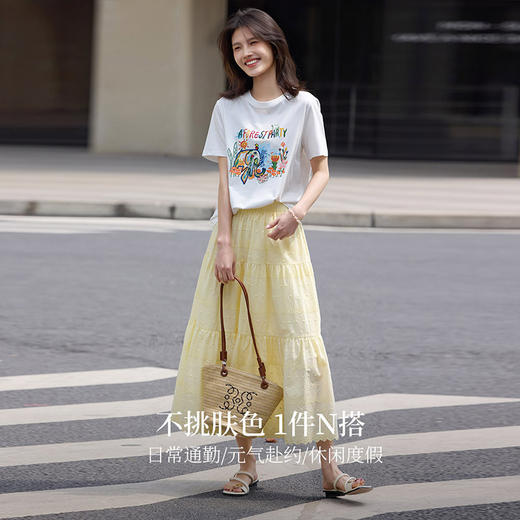 【专属特价】熙世界休闲涂鸦印花T恤女短袖宽松圆领正肩上衣ins潮2025夏日新款 商品图3