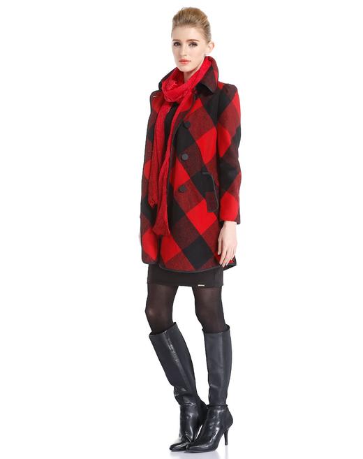 D14692283538 丹尼爱特Daniel Hechter 格子显瘦双排扣长袖大衣 商品图2