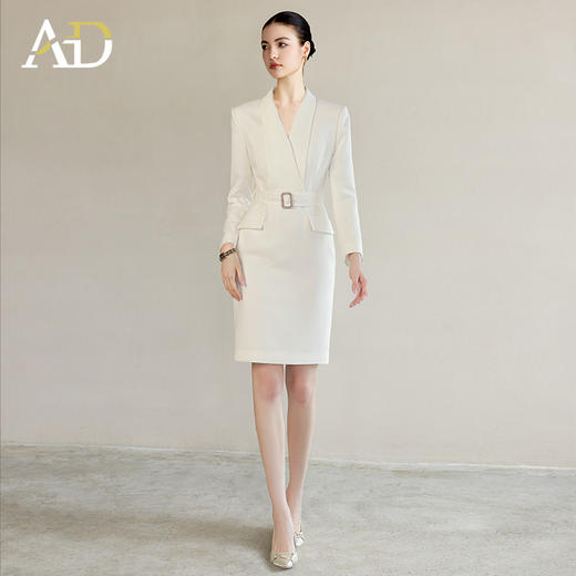 AD春季职业装气质女神范白色连衣裙女高端收腰西服裙主持人正装 商品图2