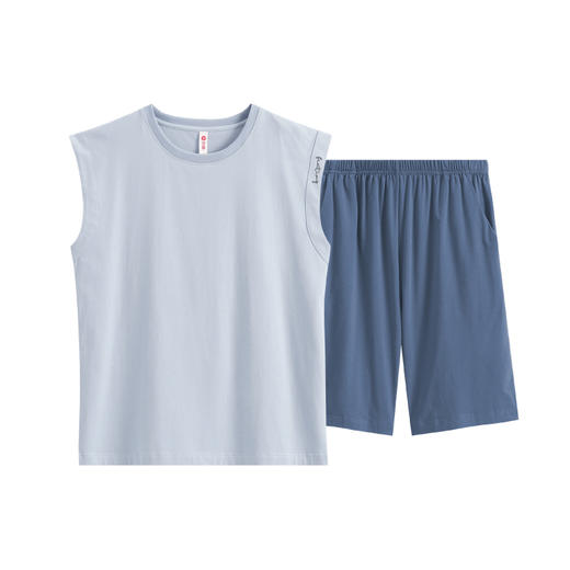芬腾睡衣男无袖夏季纯棉圆领套头可外穿休闲宽松背心短裤运动套装 商品图4