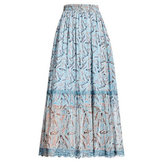 MYX-KDFY-S1930-L蕾丝边百褶修身蛋糕裙松紧腰休闲长款碎花裙2025年夏款高腰半身裙 商品图4