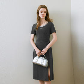 【商场同款】诗凡黎假两件连衣裙2025夏新款开叉中长裙3G4290171