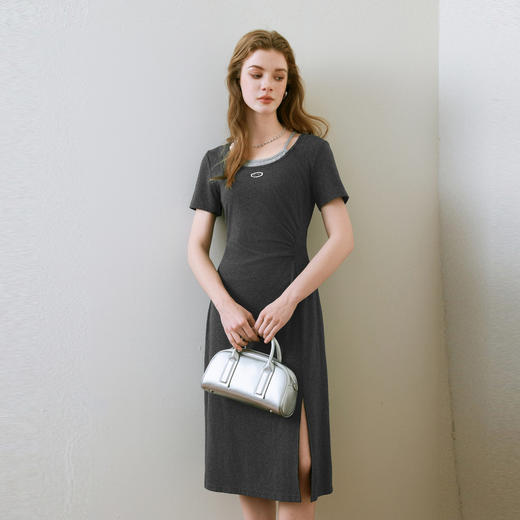 【商场同款】诗凡黎假两件连衣裙2025夏新款开叉中长裙3G4290171 商品图0