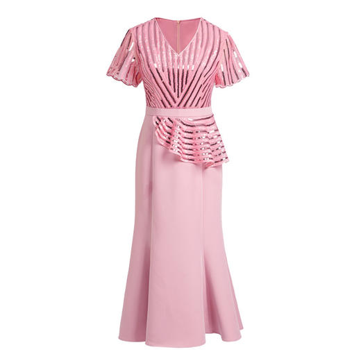 2025礼服鱼尾长款粉色，婚庆婚宴妈妈喜婆婆连衣裙TQ2501 商品图4