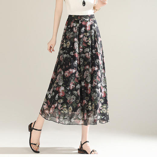 MYX-KDFY-S1917-L印花雪纺百褶A字裙垂坠感修身显瘦中长裙2025夏季新款休闲半身裙 商品图1