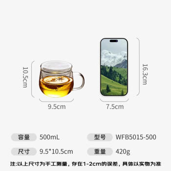 富光花茶杯 男女士茶水分离杯子 双层办公泡茶玻璃杯带把高硼硅水杯 商品图1