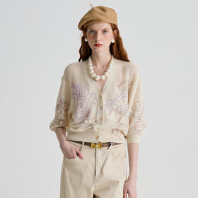 谜底针织开衫短袖女2025夏季新品复古文艺宽松T型针织衫252MZ0855