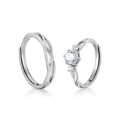 KADER卡蒂罗 闪钻心动光芒情侣对戒（同心结情侣对戒） S925/足银999情侣戒指一对 男女同款情侣款 开口可调节送女朋友礼物 七夕情人节礼物 商品图2