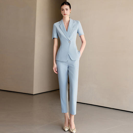 IWY/夏季短袖薄款西装套装女高级感蓝色职业装酒店前台接待工装23CP318 商品图0