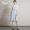 AD夏季蓝色连衣裙女轻奢高级感气质衬衫领拼接优雅设计感西装裙子 商品缩略图0