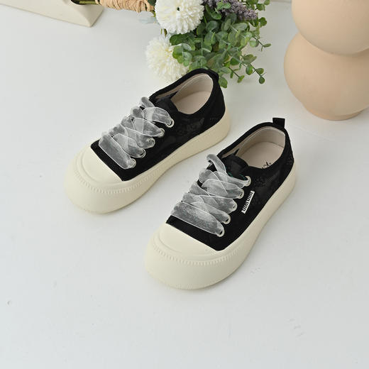 经典鲨2025年夏季新款韩版系带网纱透气平底休闲鞋小白鞋女KW213-529011 商品图3