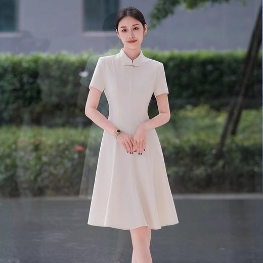 IWY/新中式国风盘扣连衣裙米白色夏季新款复古时尚优雅收腰显瘦A字裙子1024Q103 商品图0