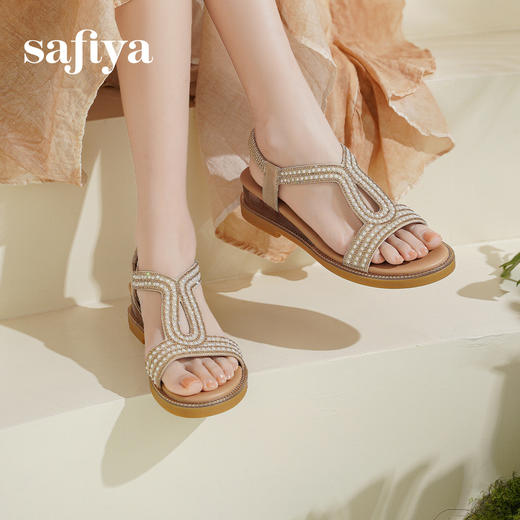 Safiya/索菲娅2025波西米亚闪钻珍珠露趾休闲坡跟罗马仙女鞋SFD2115349 商品图2