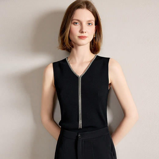 AD高端醋酸背心女夏季2025新款黑色无袖针织打底简约百搭流苏上衣 商品图2