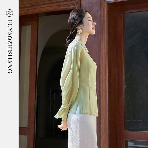 FUYAO扶摇 古典轻奢衬衫女2025新款国风立领长袖天丝衬衣优雅小衫 商品图4