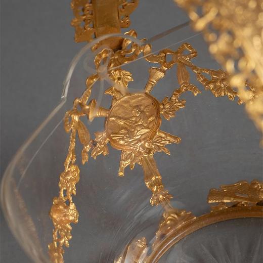 独角鹿西洋古董 19世纪末法国出品路易十六风格缎带火炬主题铜鎏金精雕装饰蚀刻水晶花果篮 商品图3