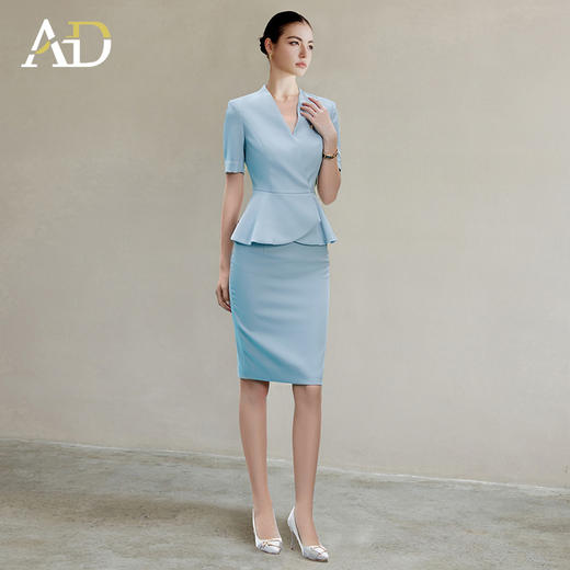 AD气质女神范西装套装夏装2025新款蓝色短袖西装公务员上班族套裙 商品图3
