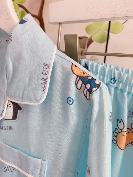 松植屋男童海底世界翻领纱布长袖睡衣套装 儿童100%全棉纱布家居服 商品图2