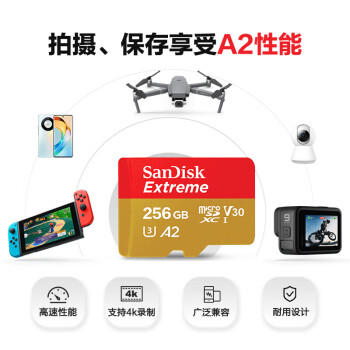 闪迪（SanDisk）256GB TF(MicroSD)内存卡 4K极速金卡A2 V30 U3行车记录仪 运动相机无人机 监控存储卡 读190MB/s 商品图2