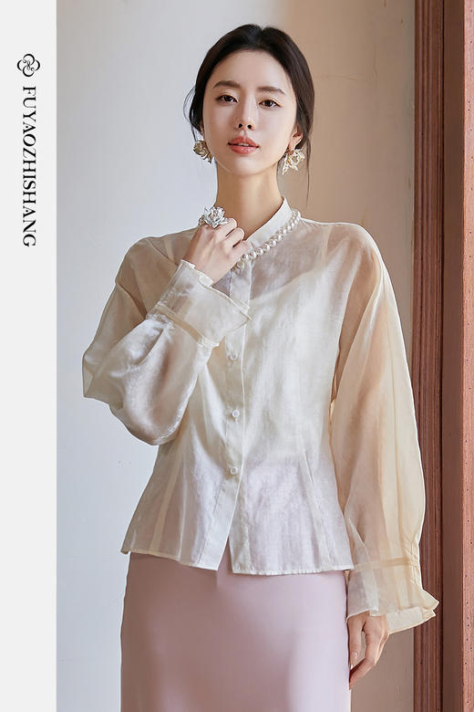 FUYAO扶摇 美学学院 立领衬衫女2025新款天丝衬衣夏日文艺风上衣 商品图5