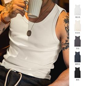 工装优选复古白色棉健身背心运动老头汗衫跨栏重磅螺纹坎肩打底男