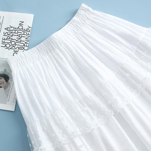 MYX-AS-6657-L蕾丝荷叶边洋气蛋糕裙2025夏季新款松紧腰休闲长裙垂感百褶半身裙 商品图3