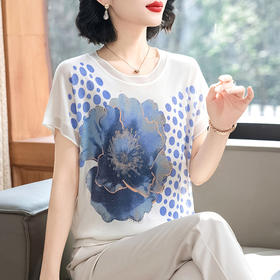 W018-8991-78-138洋气妈妈夏装短袖t恤针织小衫2025新款中老年女装高档冰丝薄上衣