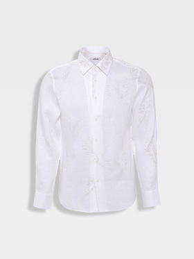 callisto白色亲肤亚麻植物羽毛花型衬衫