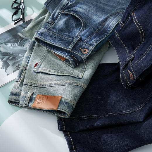 【窄版-长直筒牛仔】逸阳秋季复古蓝宽松显瘦窄版阔腿裤子5614 商品图4