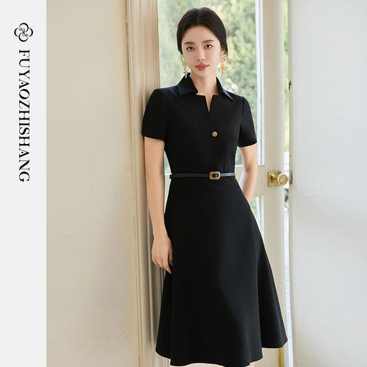 FUYAO扶摇 短袖连衣裙2025夏季新款高级感赫本风小黑裙显瘦西装裙 商品图1