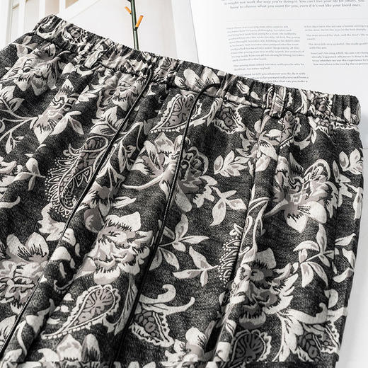 MYX-KDFY-S1962-L印花薄款透气宽松休闲阔腿长裤2025年夏款松紧腰垂坠感显瘦直筒裤 商品图3