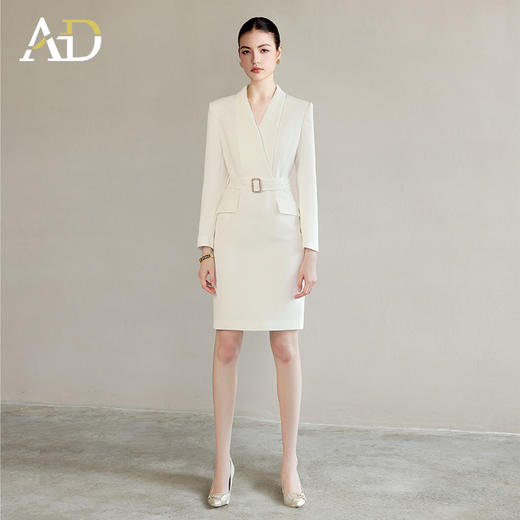 AD春季职业装气质女神范白色连衣裙女高端收腰西服裙主持人正装 商品图1