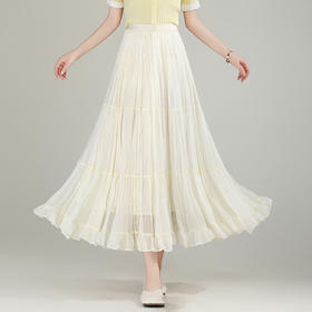 MYX-YGLR-A61-L垂坠感修身百褶大摆裙松紧腰休闲长裙2025夏季新款洋气简约半身裙