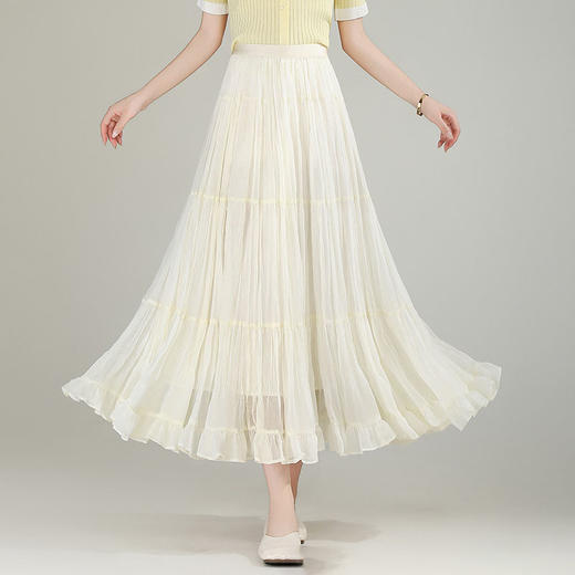 MYX-YGLR-A61-L垂坠感修身百褶大摆裙松紧腰休闲长裙2025夏季新款洋气简约半身裙 商品图0