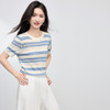 【夏季新品】熙世界法式撞色条纹镂空薄针织衫女短袖圆领冰丝上衣2025夏日新款 商品缩略图3