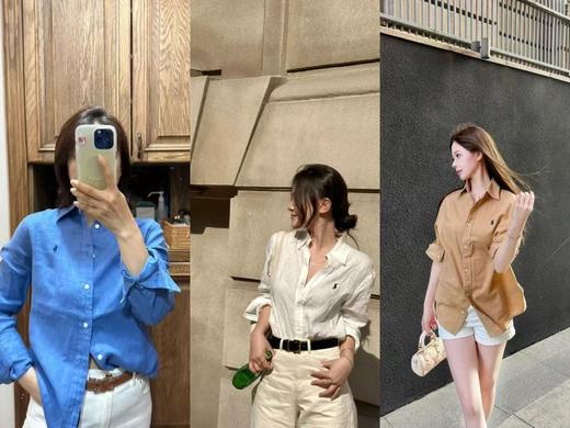 宽松版亚麻衬衫 清爽利落高级中性风 极简H型版型 小落肩袖设计 超细全亚麻面料 后片工字褶裥方便活动 弧形下摆前短后长好搭配 商品图0