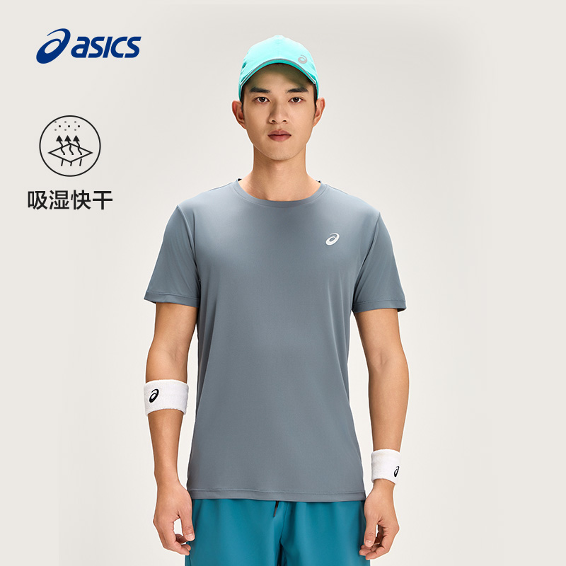 ASICS亚瑟士男式吸湿快干跑步短袖T恤套头圆领柔软针织短袖2011D202