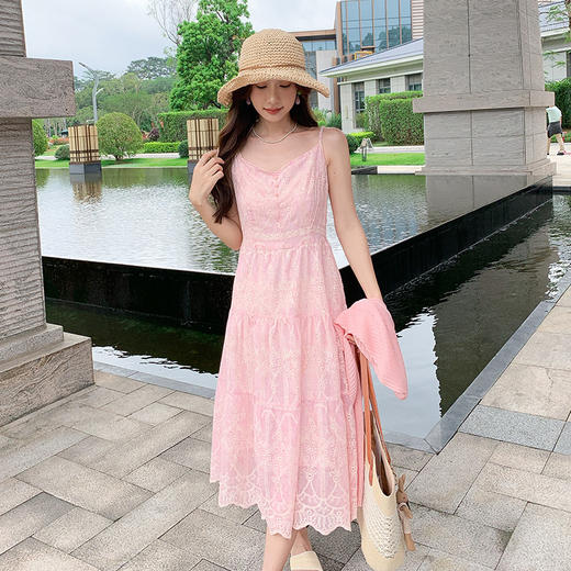 奢姿大码女装2025夏季蕾丝吊带绣花连衣裙两件套胖妹妹时尚套装9952956382 商品图4