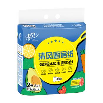 清风厨房卷纸2层75节*8卷 可食品接触级 吸油吸水 一次性懒人抹布整箱 /家庭清洁/纸品 /清洁纸品 /厨房纸巾 商品图3
