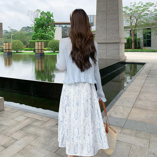 奢姿大码女装2025夏季减龄蝴蝶结针织碎花两件套胖妹妹时尚套装9952935028 商品图3