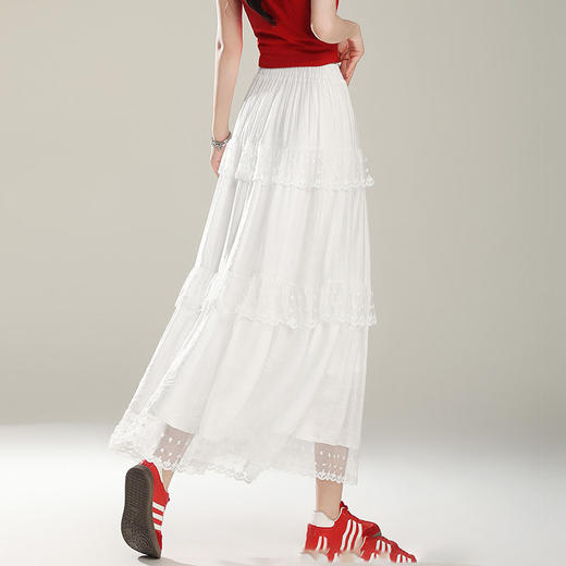 MYX-AS-6657-L蕾丝荷叶边洋气蛋糕裙2025夏季新款松紧腰休闲长裙垂感百褶半身裙 商品图1