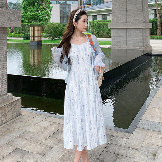 奢姿大码女装2025夏季减龄蝴蝶结针织碎花两件套胖妹妹时尚套装9952935028 商品图1