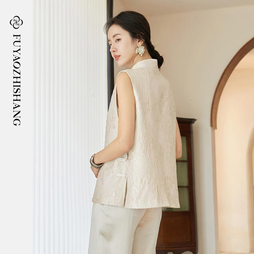 FUYAO扶摇 复古盘扣马甲女重工提花气质上衣新中式国风对襟开衫夏 商品图4