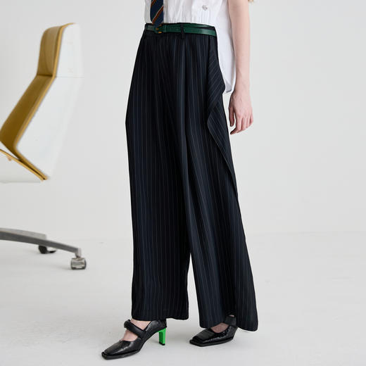 谜底休闲裤女2025夏新品通勤柔软舒适优雅合身阔腿长裤252MK0586 商品图1