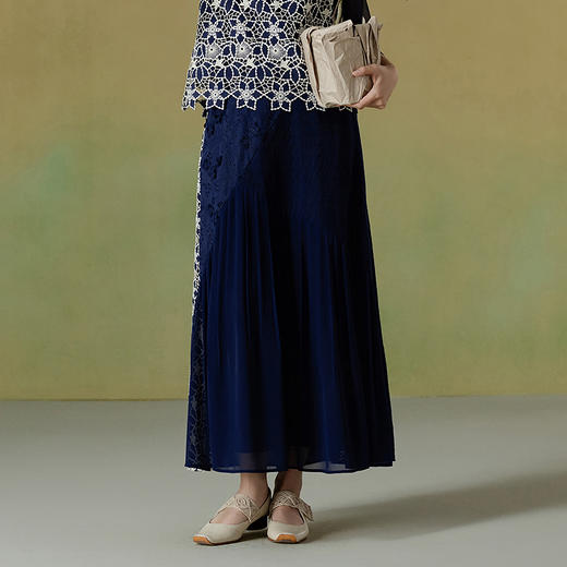 【林栖设计小店】纯棉半身裙拼镂空蕾丝绣花立体优雅2025夏季新品裙子女1952062 商品图0