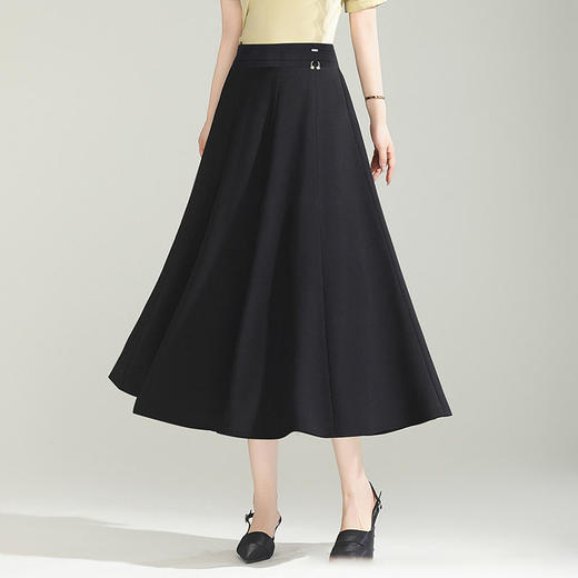 MYX-YGLR-M78-L垂坠感通勤百褶A字大摆裙2025夏季新款松紧腰休闲长裙黑色半身裙 商品图1