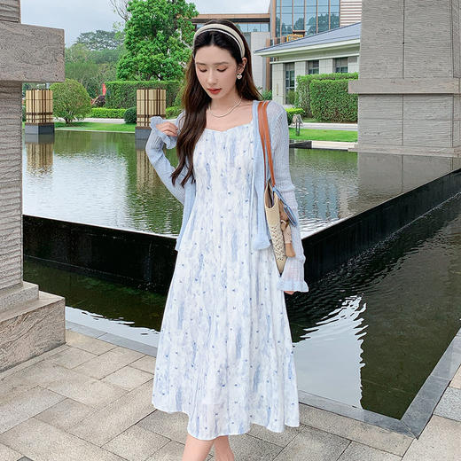 奢姿大码女装2025夏季减龄蝴蝶结针织碎花两件套胖妹妹时尚套装9952935028 商品图4